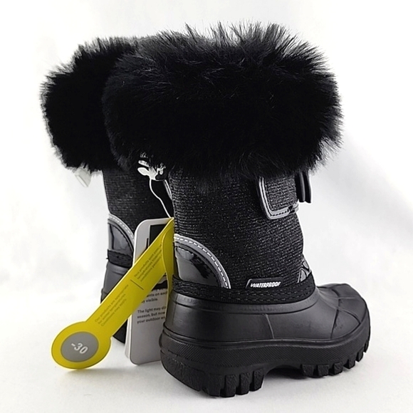 HOT PAWS Youth Girls Black Faux Fur Sparkles Winter Waterproof Boots -30°C Sz 6 - Picture 5 of 16